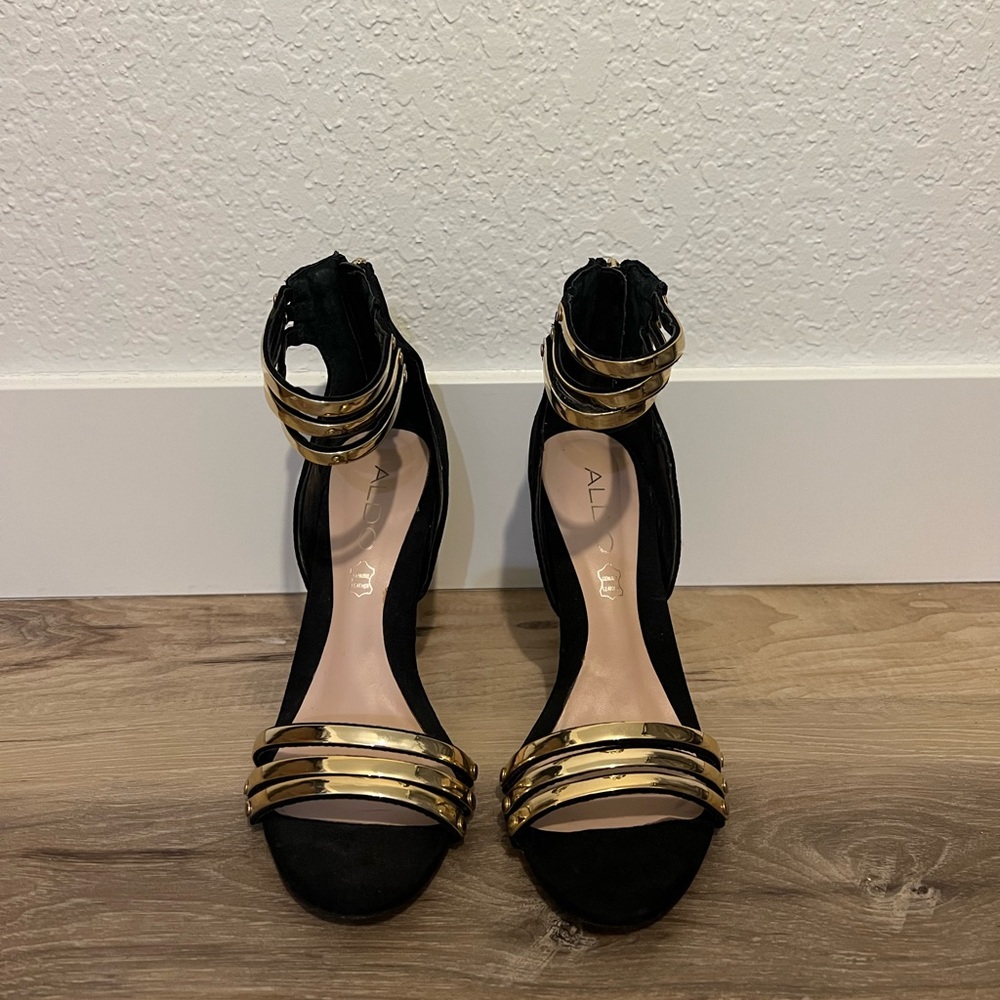 ALDO gold strap heels